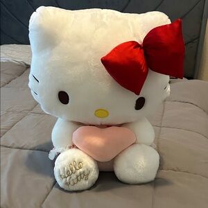 Sanrio Hello Kitty Plush in White with Red Bow and Pink Heart
